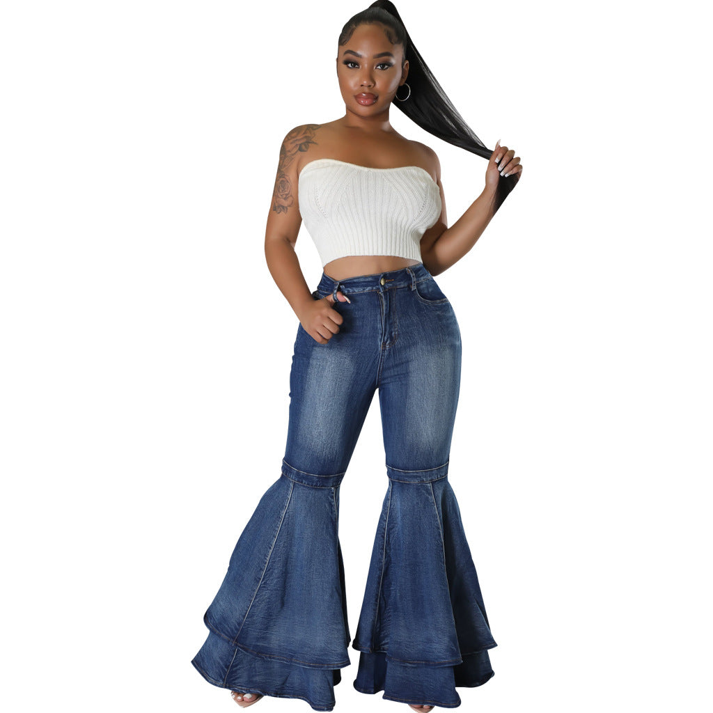 Women's European And American Fashion All-match Wide Leg Denim Stretch Flared Pants