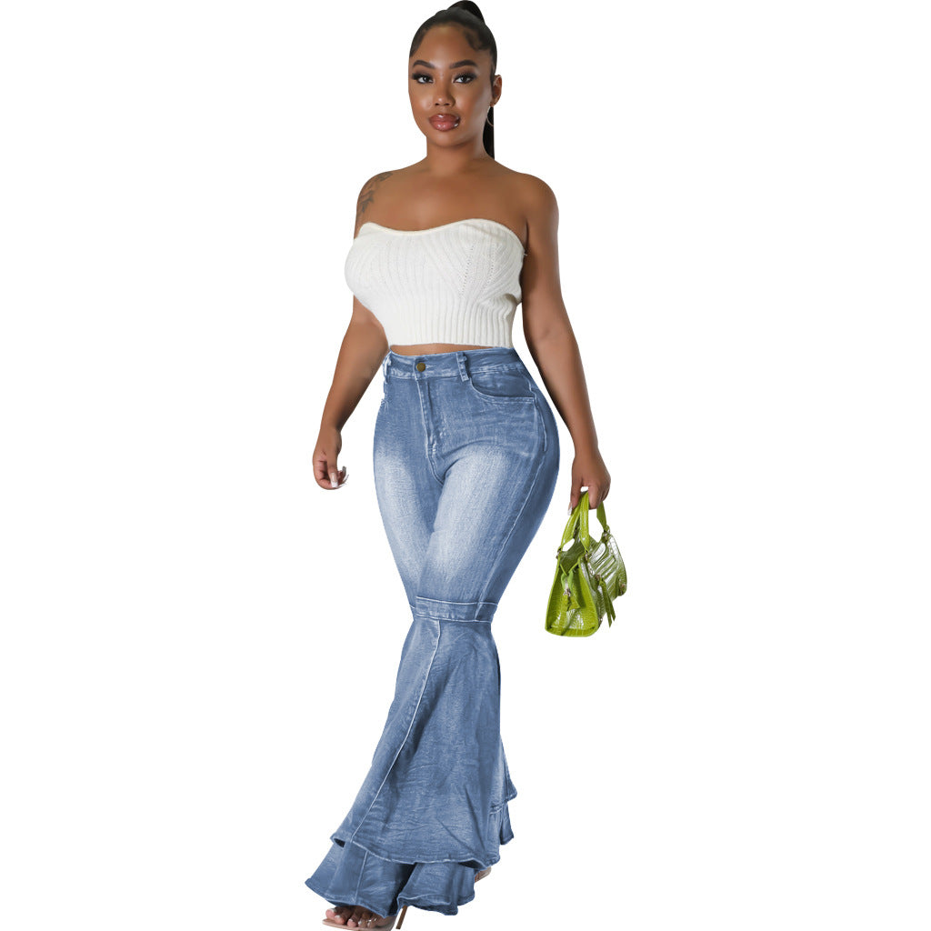 Women's European And American Fashion All-match Wide Leg Denim Stretch Flared Pants