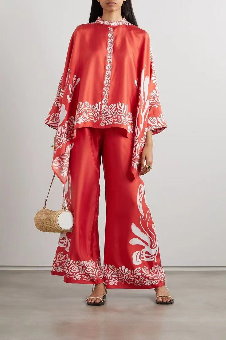 Women's Stand Collar Irregular Top Trousers Suit Two-piece Set