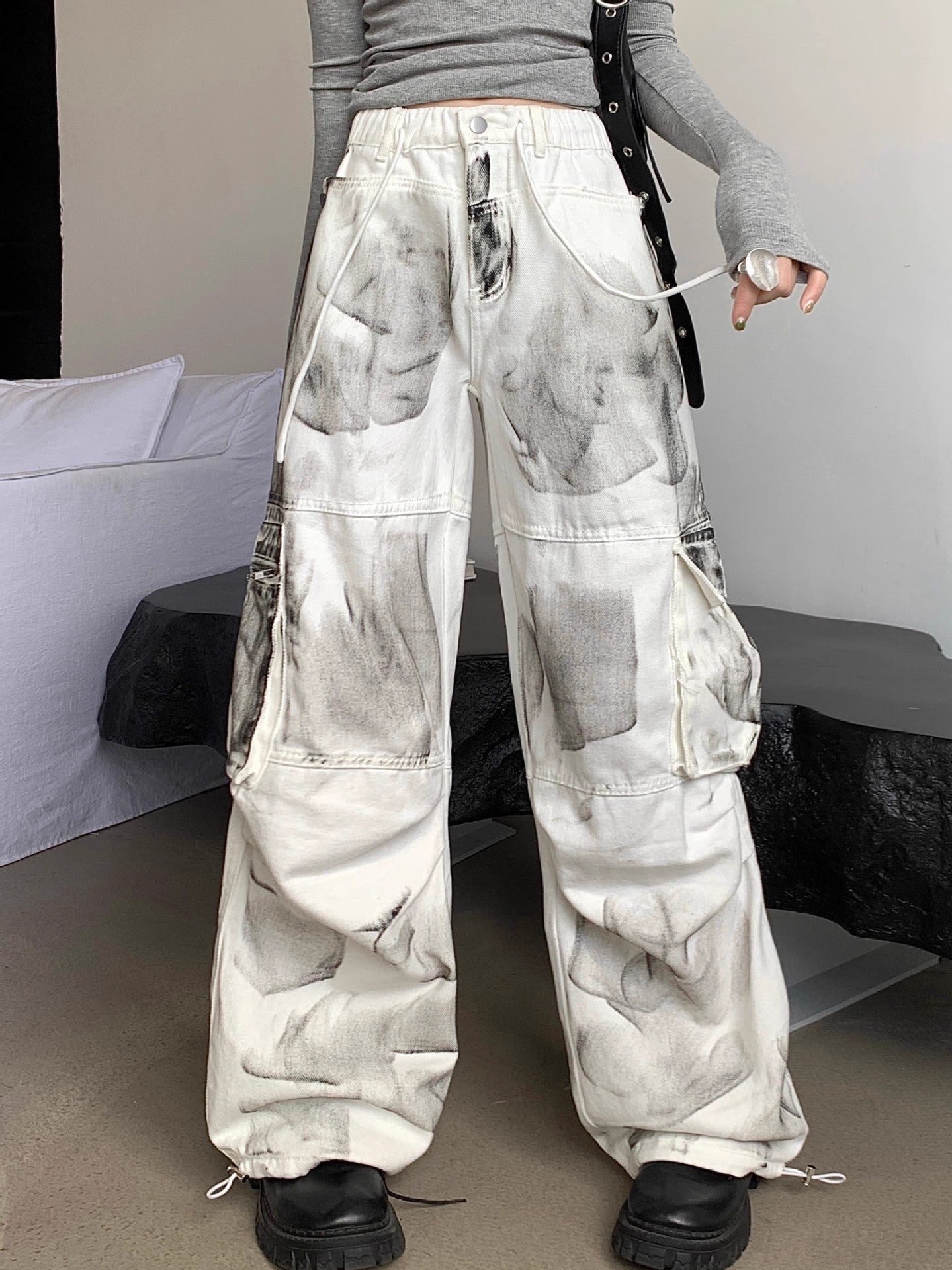 American High Street Distressed Color Cargo Jeans