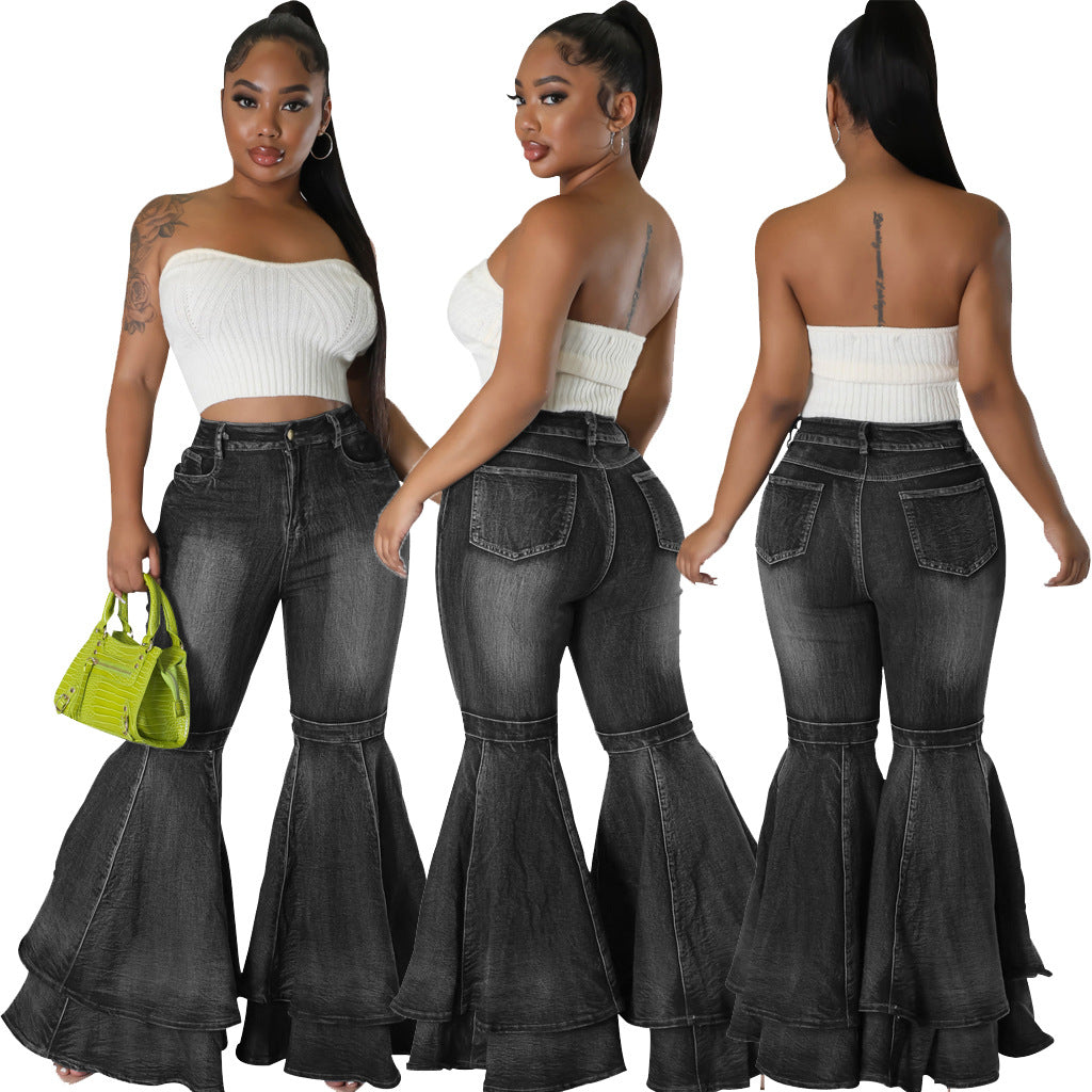 Women's European And American Fashion All-match Wide Leg Denim Stretch Flared Pants