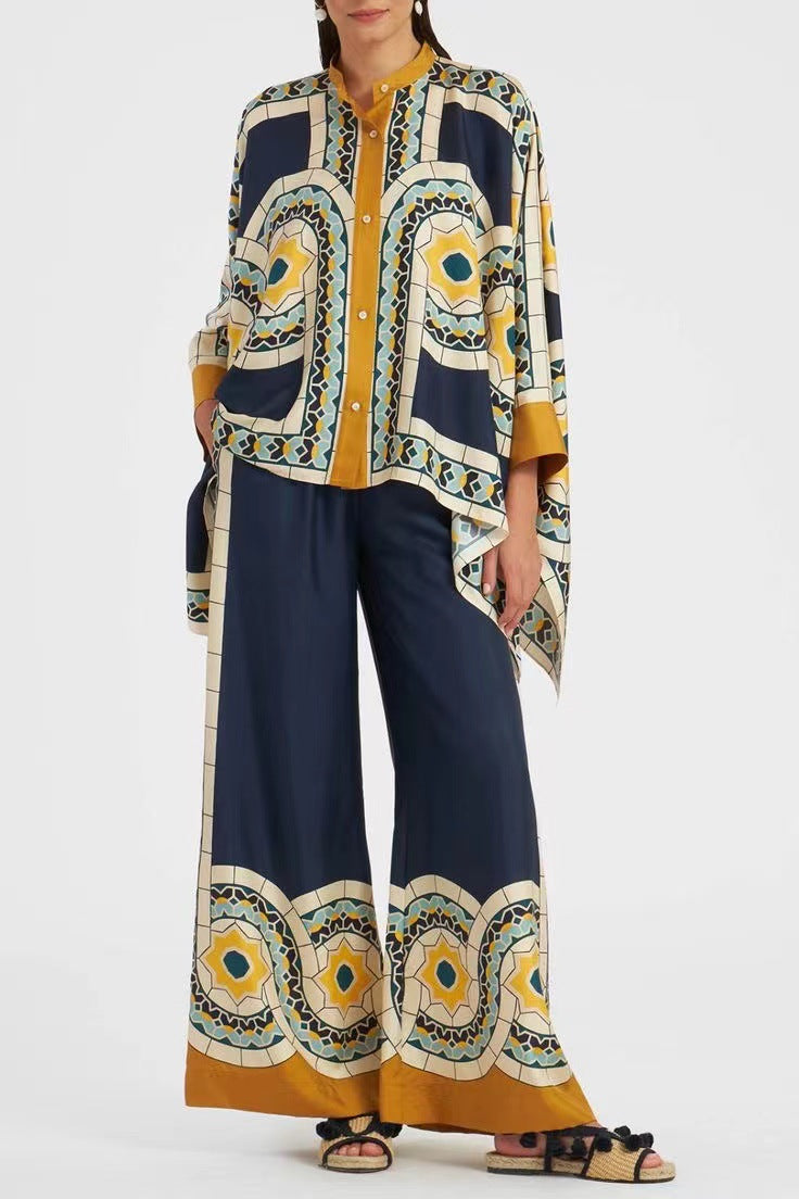 Women's Stand Collar Irregular Top Trousers Suit Two-piece Set