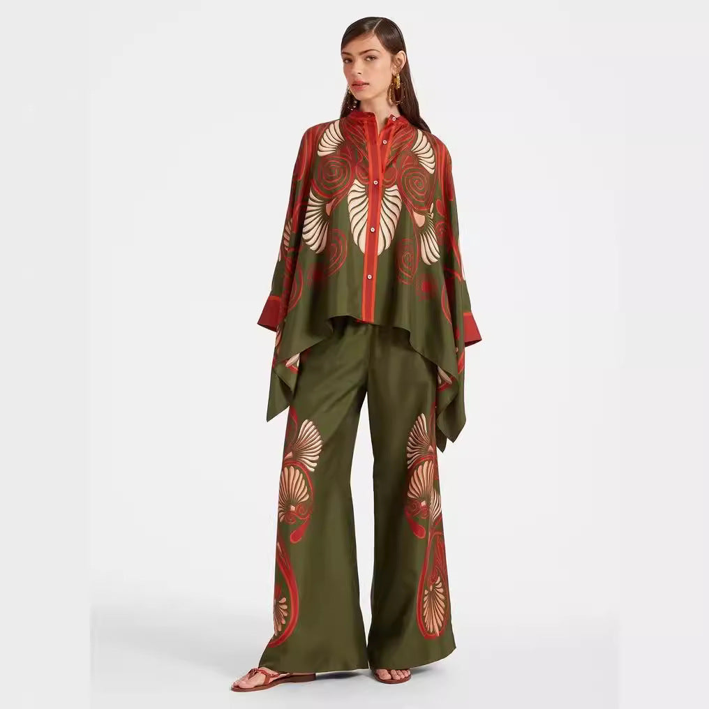 Women's Stand Collar Irregular Top Trousers Suit Two-piece Set