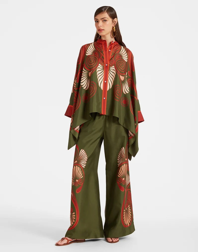 Women's Stand Collar Irregular Top Trousers Suit Two-piece Set